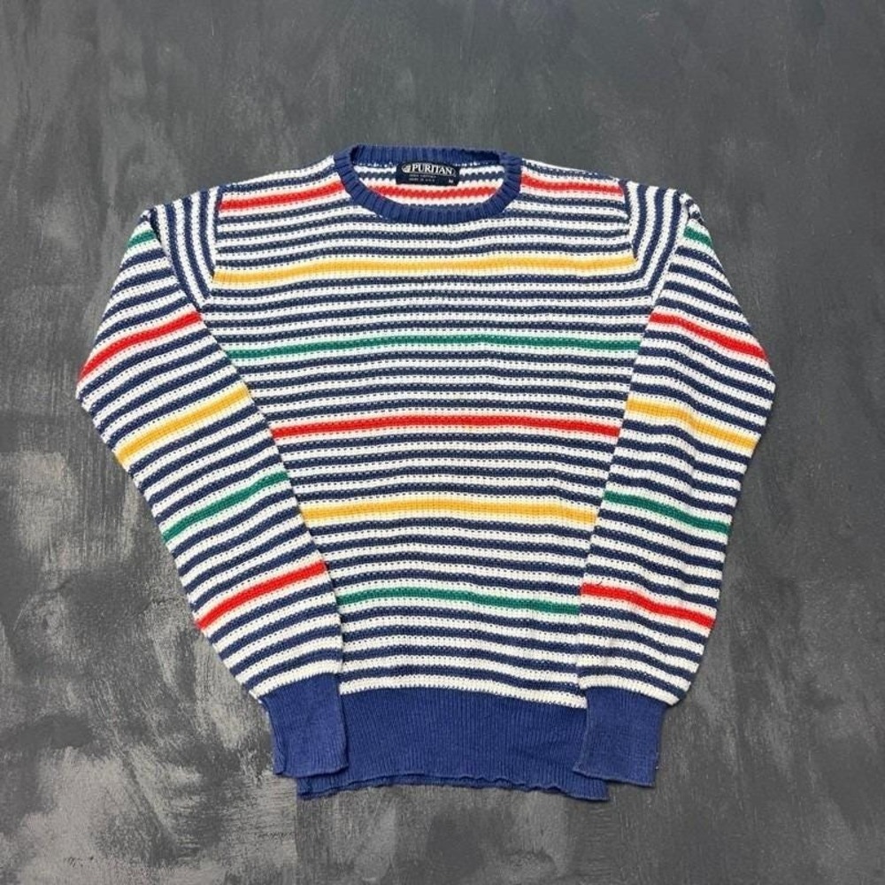 Vintage‎ Puritan Striped Sweater Medium Blue 1990s Cotton USA